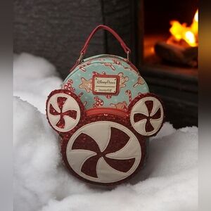 Disney Parks Loungefly Mickey Peppermint Holiday Christmas Sequin Mini Backpack
